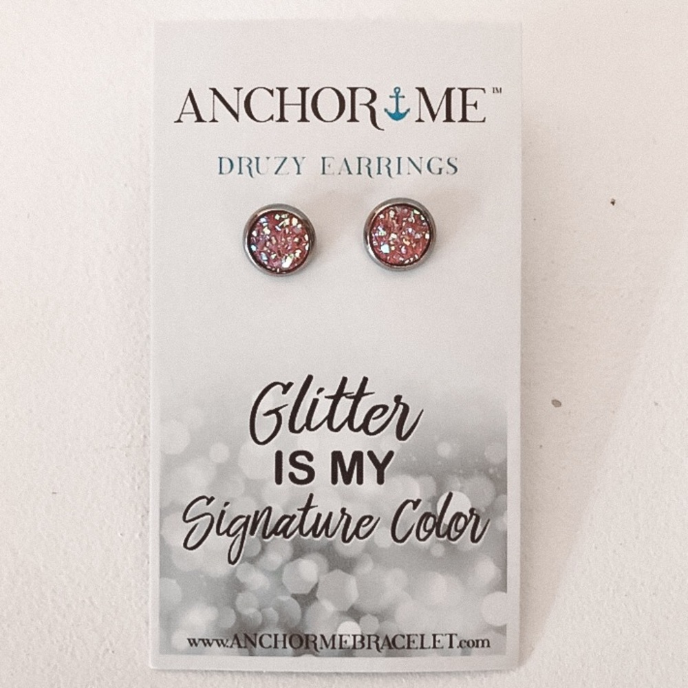 pink glitter studs